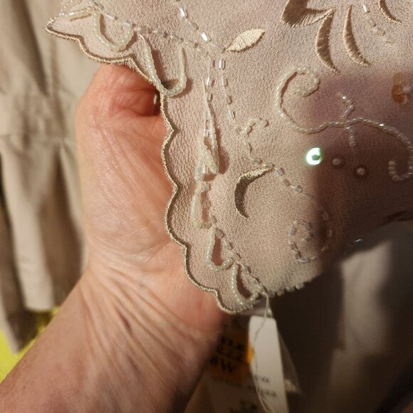 Studio I Women's Cardigan Duster Longline Sheer Cream With Beaded Sleeve - Picture 11 of 11